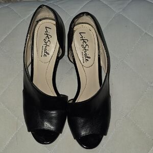 Life Stride Black Peep-Toe Heels